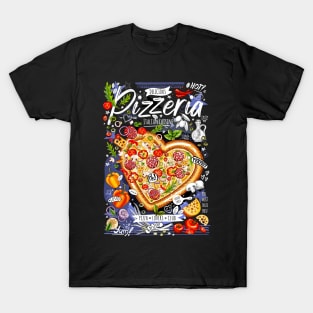 Food poster, pizza, fast food, love, pizza heart cartoons style T-Shirt